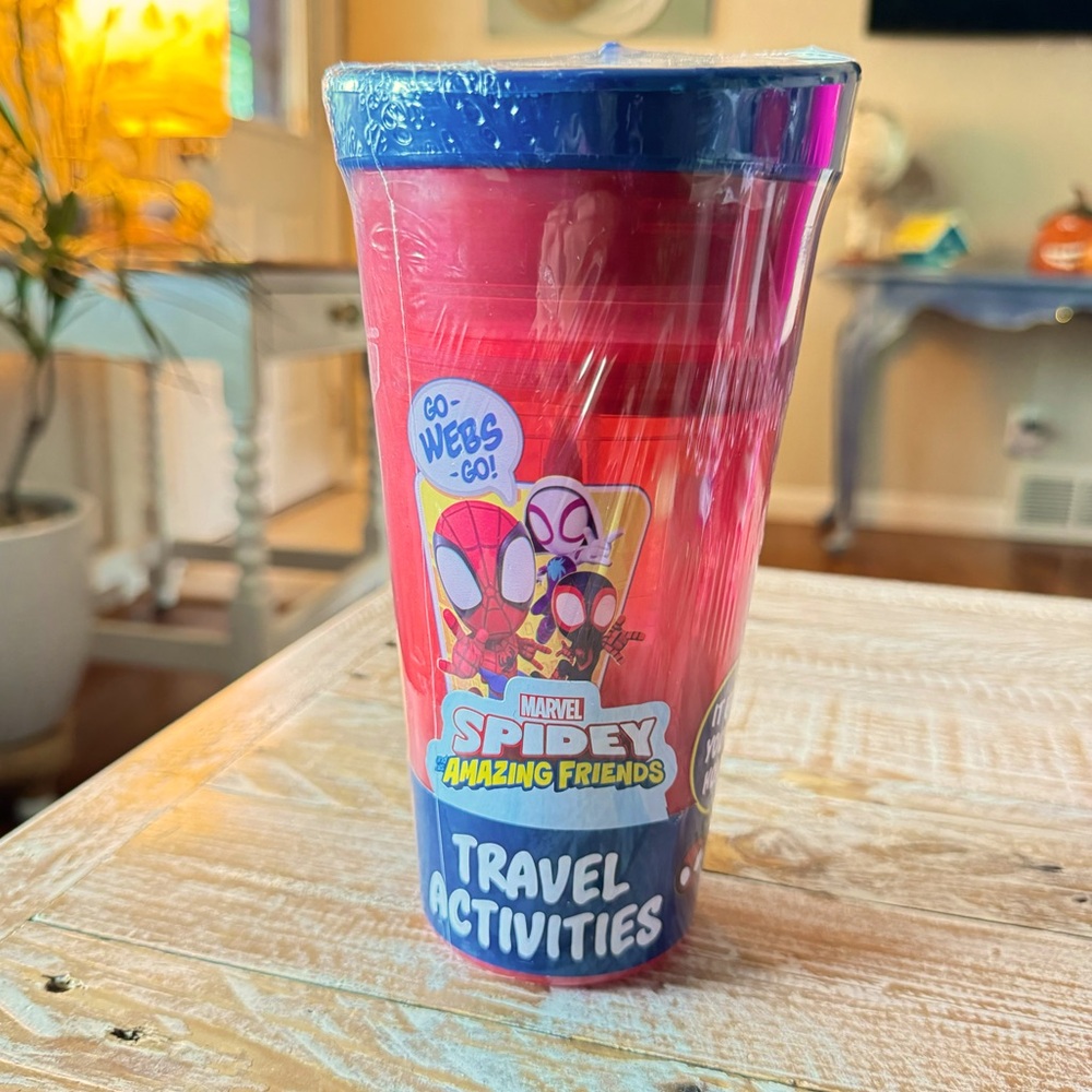 🕸️Disney Junior Spidey  Travel Activity 8" Red Cup🕸️  Ages 3+   Spider-Man